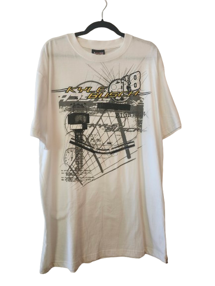 NASCAR #18 Embossed Kyle Busch M&amp;M's White T-Shirt XL