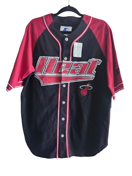 NBA Miami Heat Button Up Black &amp; Red Jersey L