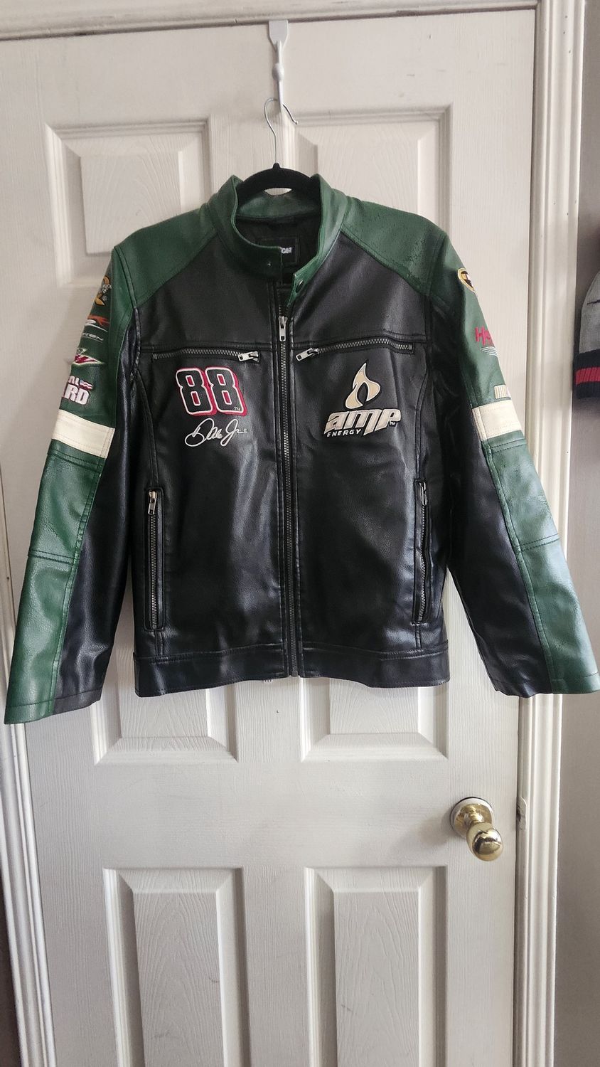 NASCAR #88 Dale Earnhardt Green/Black Leather Jacket L