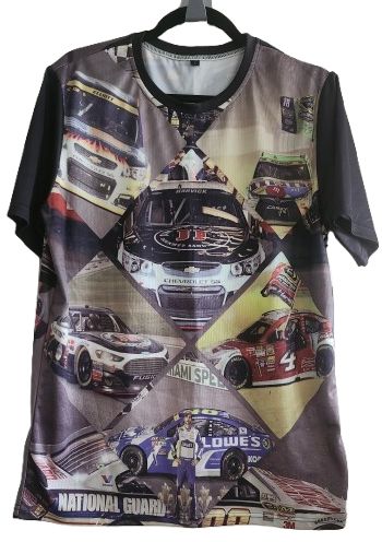 NASCAR All-Over Print Racing T-Shirt – Size Large – Multicar Graphic