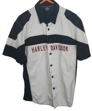 Harley-Davidson Button-Up Shirt White/Black – Size Large – Big Logo