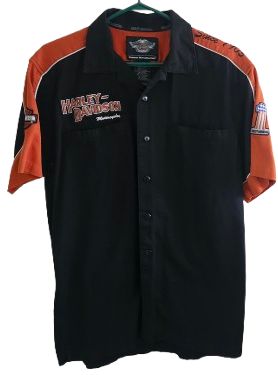 Harley-Davidson Button-Up Shirt Black/Orange – Size Medium – Big Back Logo