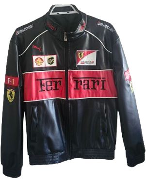 Ferrari F1 Racing Jacket Black/Red Large – PU Leather Motorsport Style