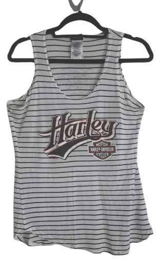 Harley-Davidson Woman's White Black striped muscle top Large