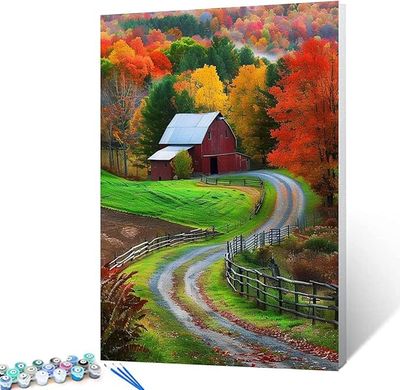 Autumn Forest Painting Paint by Number Kits 16 x 20 inch America Farmhouse Canvas DIY Yellow Leaves Painting for Kids Adults Beginner with Brushes and Acrylic Art Tropical JungleGift(Without Frame)