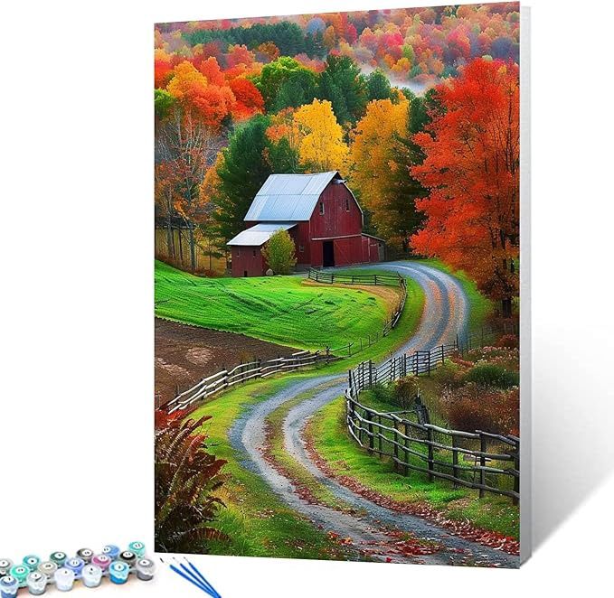 Autumn Forest Painting Paint by Number Kits 16 x 20 inch America Farmhouse Canvas DIY Yellow Leaves Painting for Kids Adults Beginner with Brushes and Acrylic Art Tropical JungleGift(Without Frame)