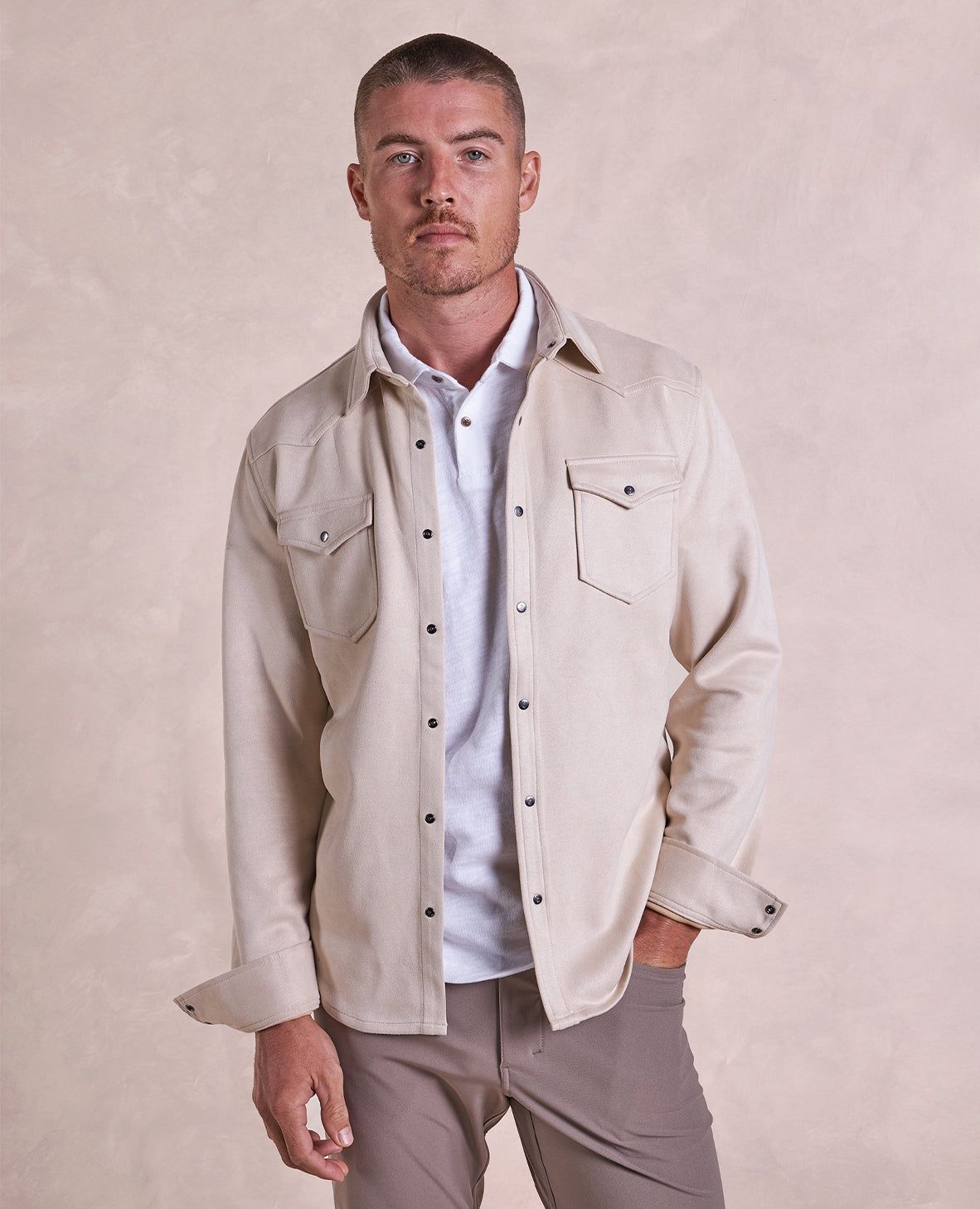 THE WYATT - MICROSUEDE SHIRT JACKET, Color: TAUPE, Size: 40