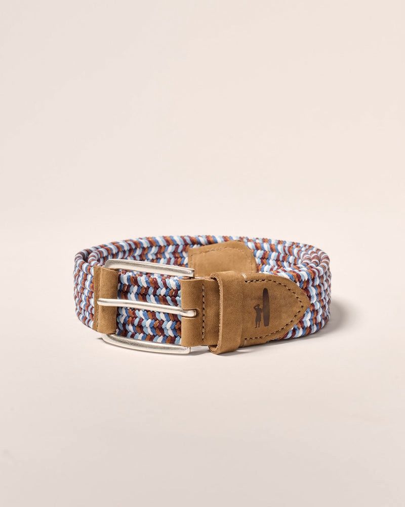 COTTON STRETCH BELT, Color: BROWN/BLUE, Size: S