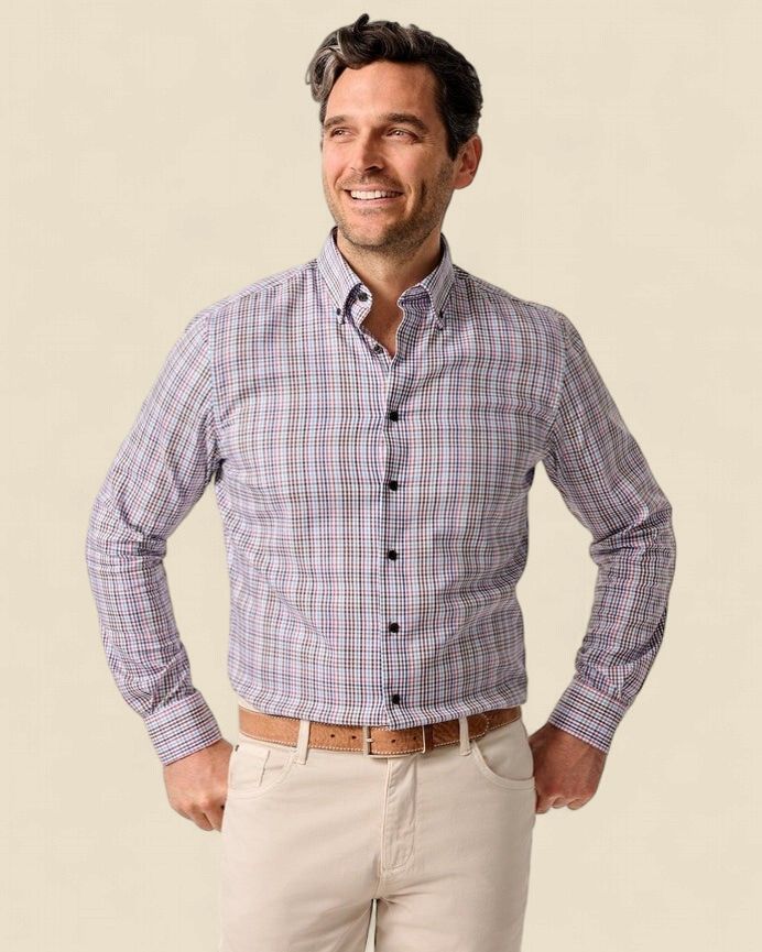 ADELSON PERFORMANCE BUTTON DOWN SHIRT, Color: COFFEE, Size: S