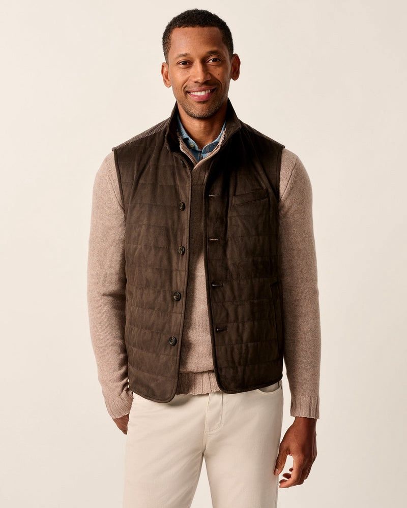 CORDE QUILTED FAUX SUEDE VEST, Color: COFFEE, Size: M