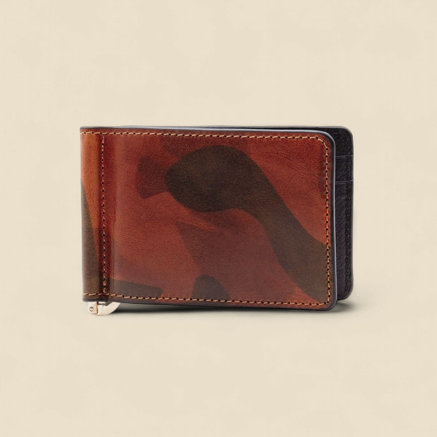 HEMINGWAY SADDLE LEATHER CREDIT CARD MONEY CLIP, Color: Camo, Size: OS