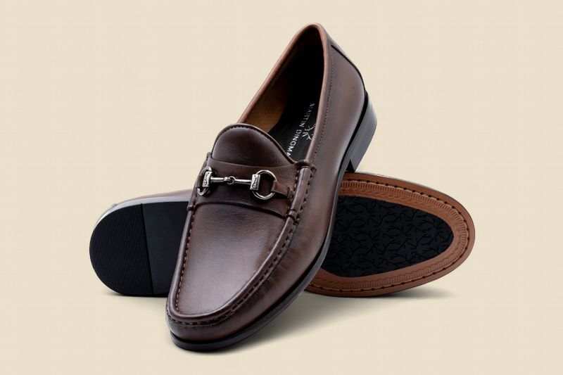 ADDISON CALF LEATHER HORSE BIT LOAFERS - CHOCOLATE