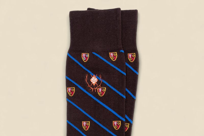 CLUB CHECK PERUVIAN PIMA COTTON SOCKS -WALNUT