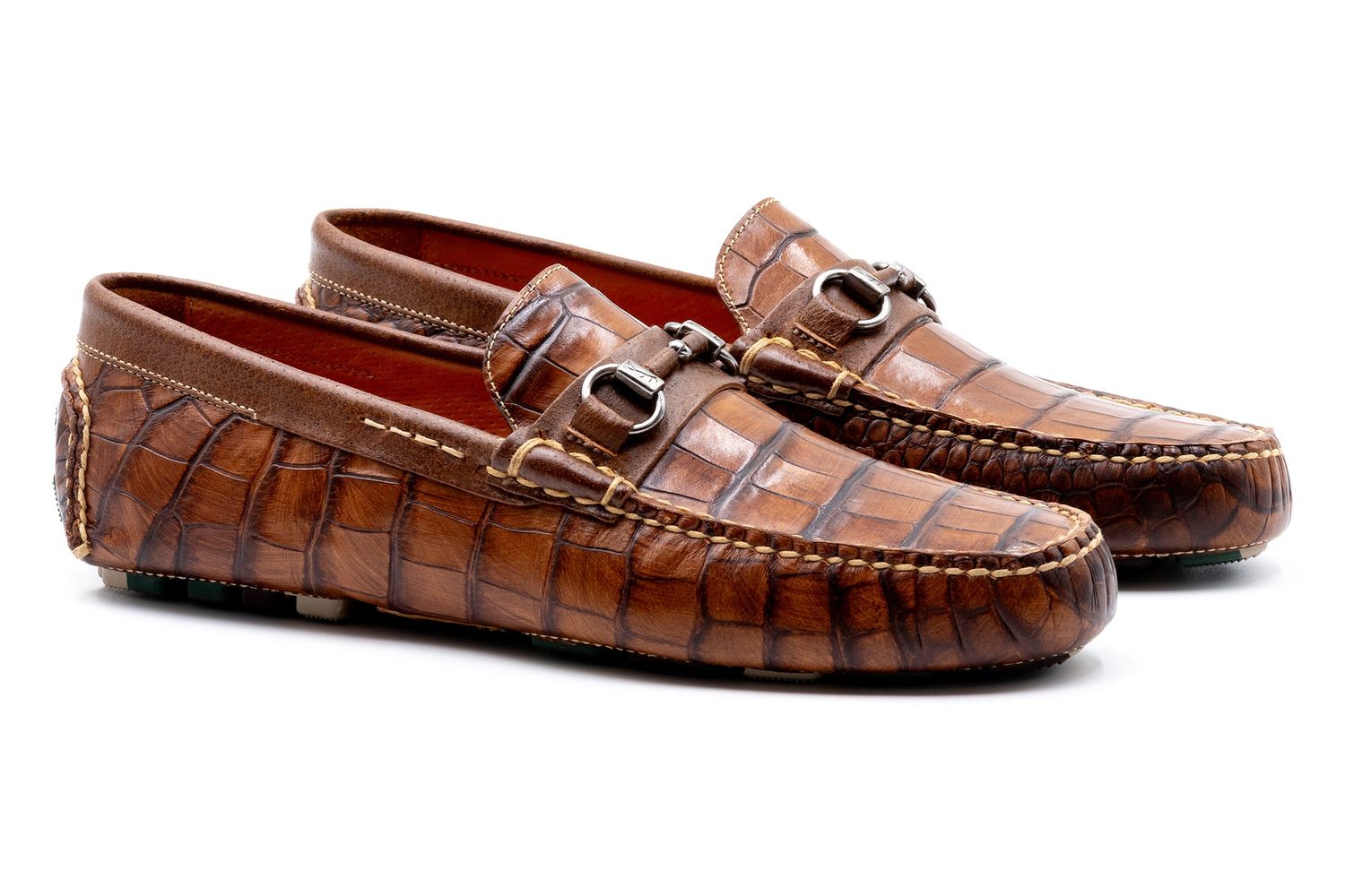 MONTE CARLO ALLIGATOR GRAIN HORSE BIT DRIVING LOAFERS - CHESTNUT