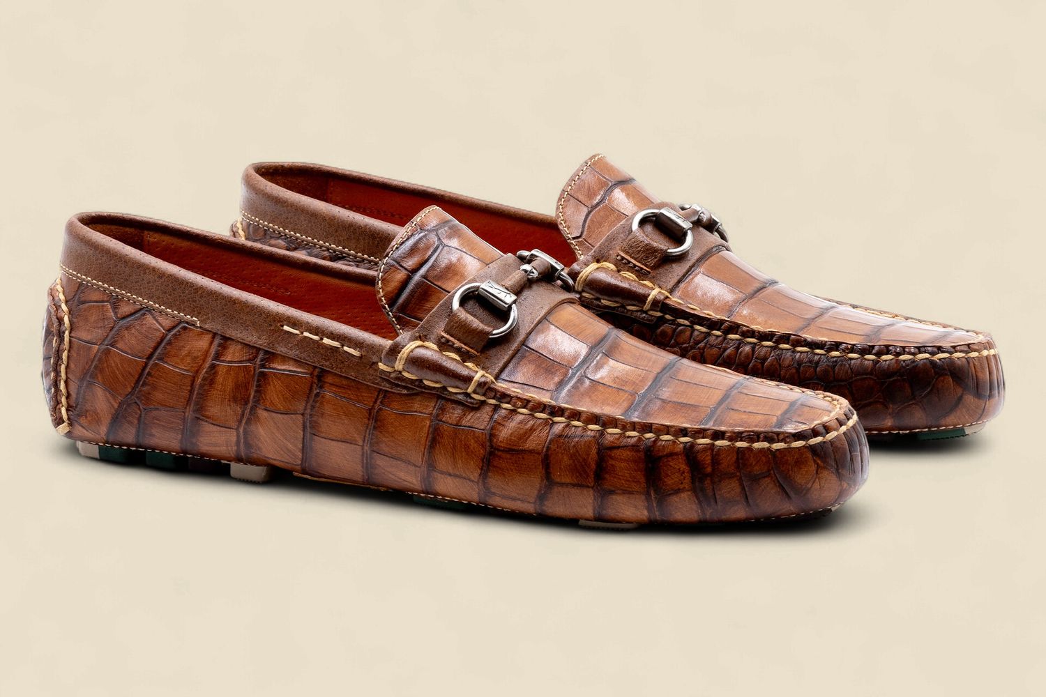 MONTE CARLO ALLIGATOR GRAIN HORSE BIT DRIVING LOAFERS - CHESTNUT