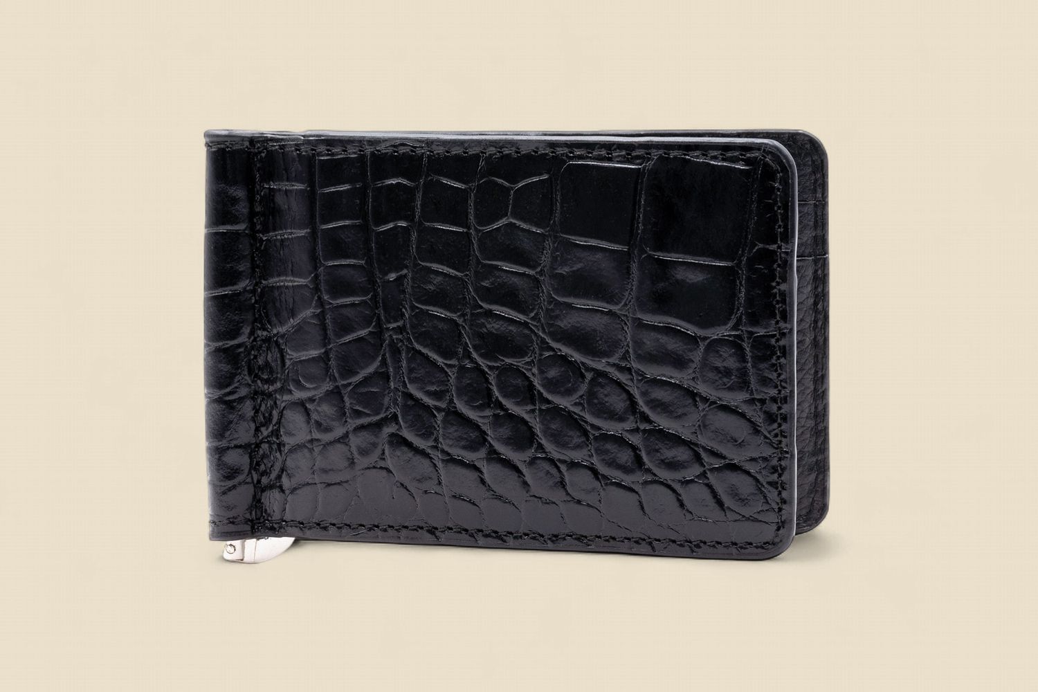 ANTHONY ALLIGATOR GRAIN CREDIT CARD MONEY CLIP - BLACK, Size: OS