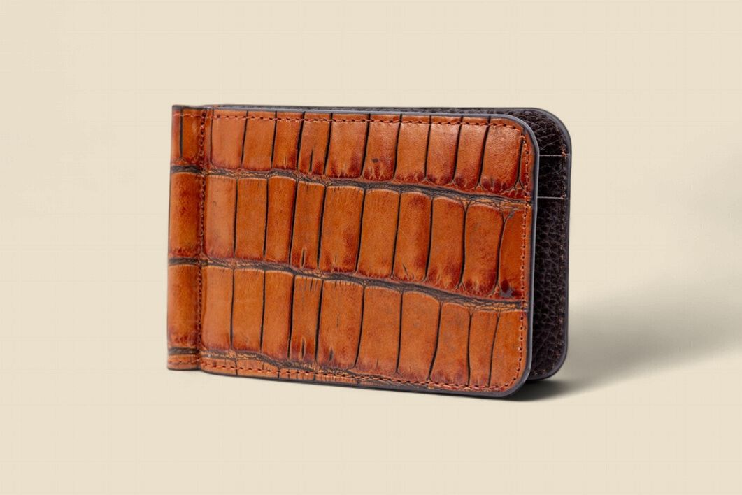 ANTHONY ALLIGATOR GRAIN CREDIT CARD MONEY CLIP - CHESTNUT, Size: OS