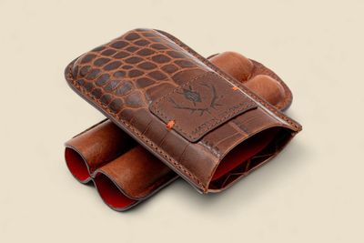 HAVANA ALLIGATOR GRAIN CIGAR CASE - BROWN