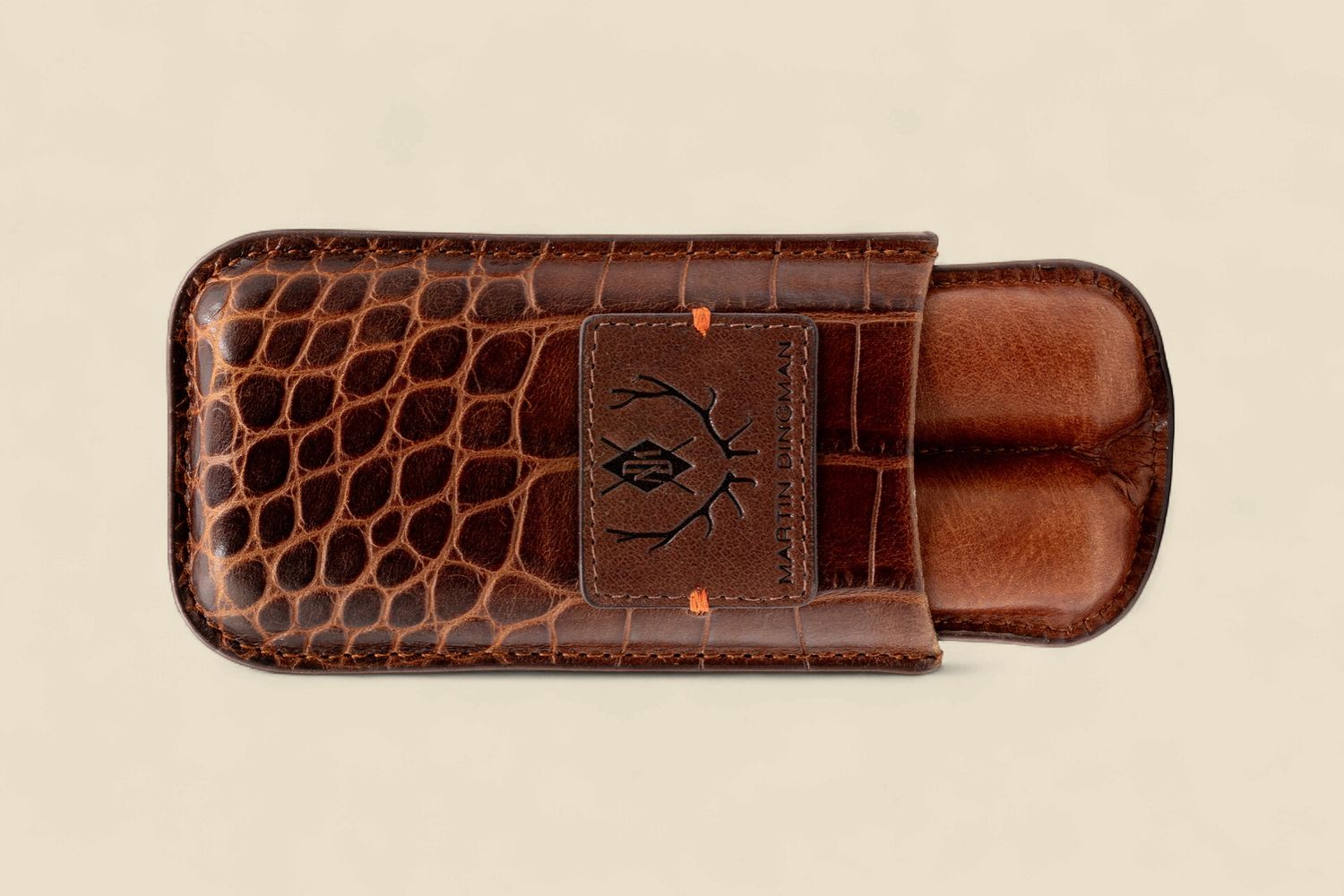 HAVANA ALLIGATOR GRAIN CIGAR CASE - BROWN