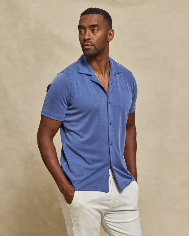 THE BRODY - DOUBLE KNIT SS CABANA SHIRT - LAGOON