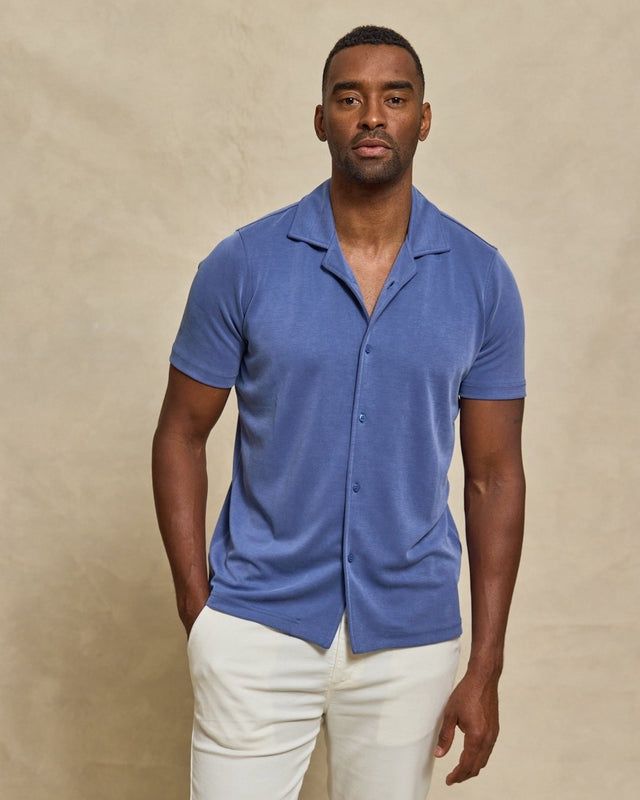 THE BRODY - DOUBLE KNIT SS CABANA SHIRT - LAGOON