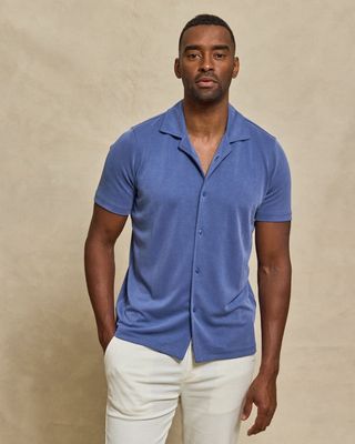 THE BRODY - DOUBLE KNIT SS CABANA SHIRT - LAGOON