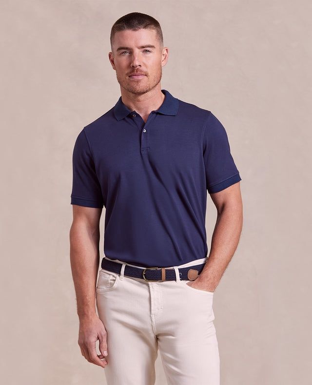 THE HOLDEN  - SAND WASHED DOUBLE KNIT SS POLO - NAVY