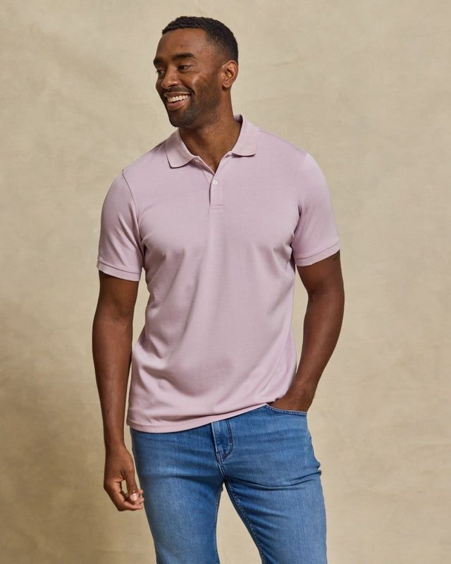 THE HOLDEN  - SAND WASHED DOUBLE KNIT SS POLO  - LILAC