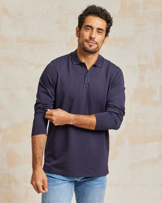 THE HOLDEN - STONE WASHED DOUBLE KNIT LS POLO - NAVY