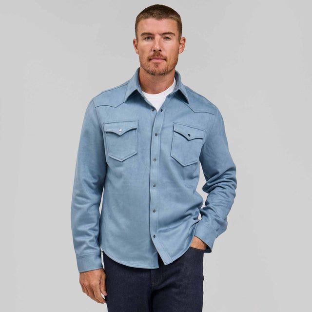 THE WYATT - MICROSUEDE SHIRT JACKET - SKY BLUE