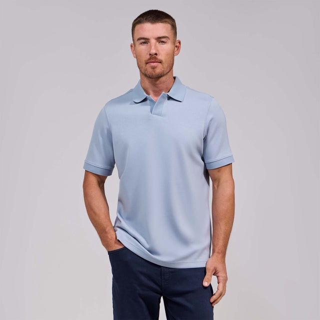 THE YATES  - SAND WASHED DOUBLE KNIT SS POLO - SKY BLUE