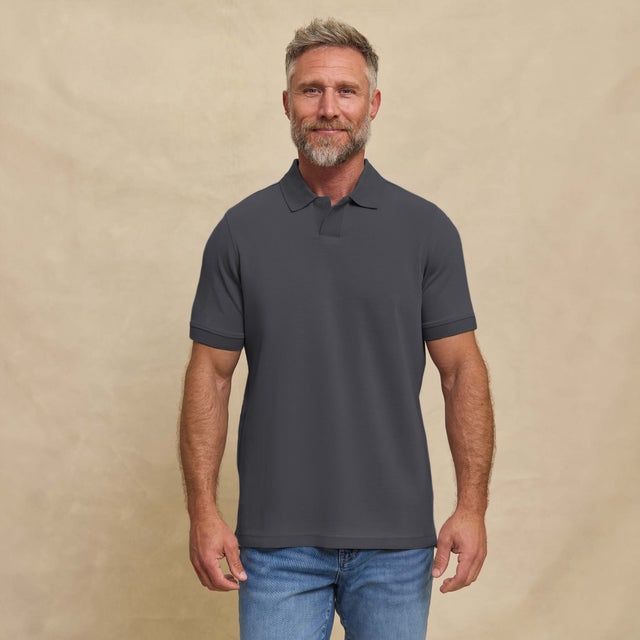 THE YATES  - SAND WASHED DOUBLE KNIT SS POLO - CHARCOAL