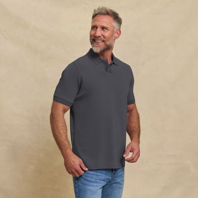 THE YATES  - SAND WASHED DOUBLE KNIT SS POLO - CHARCOAL