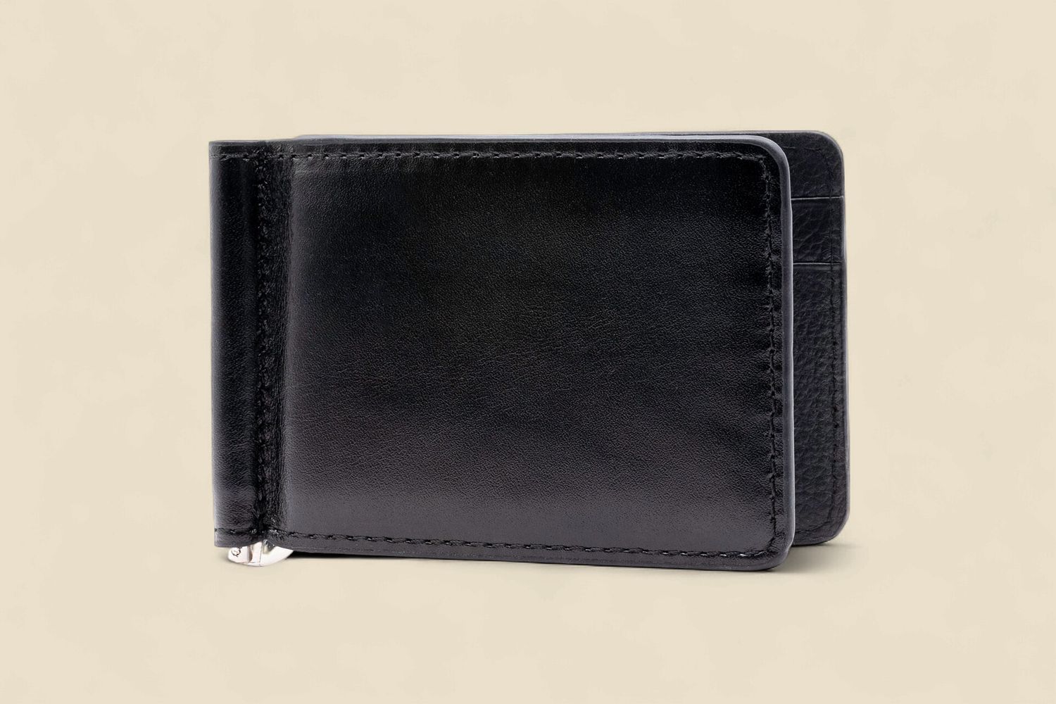 EDWARD SADDLE LEATHER CREDIT CARD MONEY CLIP -BLACK