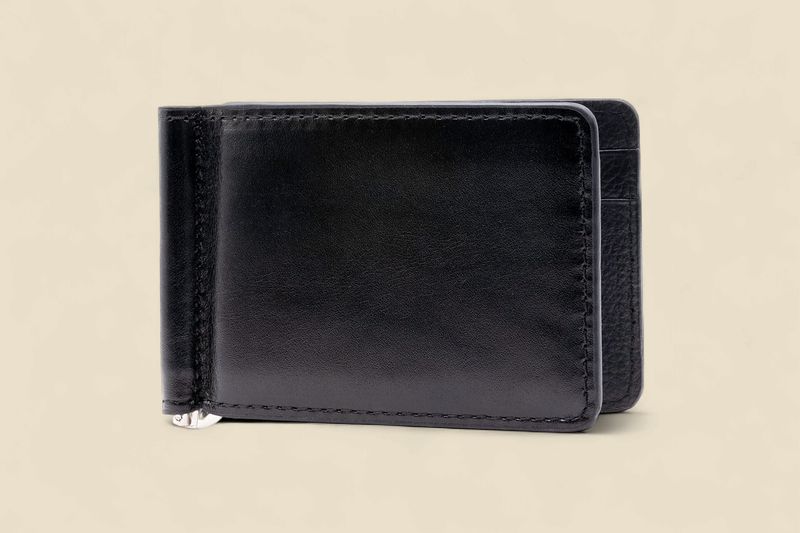 EDWARD SADDLE LEATHER CREDIT CARD MONEY CLIP -BLACK