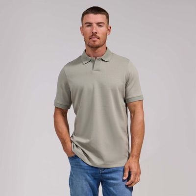 THE YATES  - SAND WASHED DOUBLE KNIT SS POLO - OLIVINE