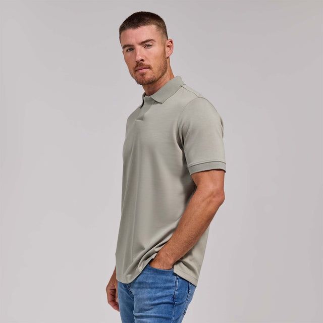 THE YATES  - SAND WASHED DOUBLE KNIT SS POLO - OLIVINE