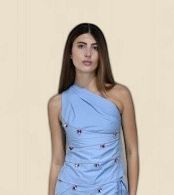BLUE POPPY BEADED ONE SHOULDER TOP