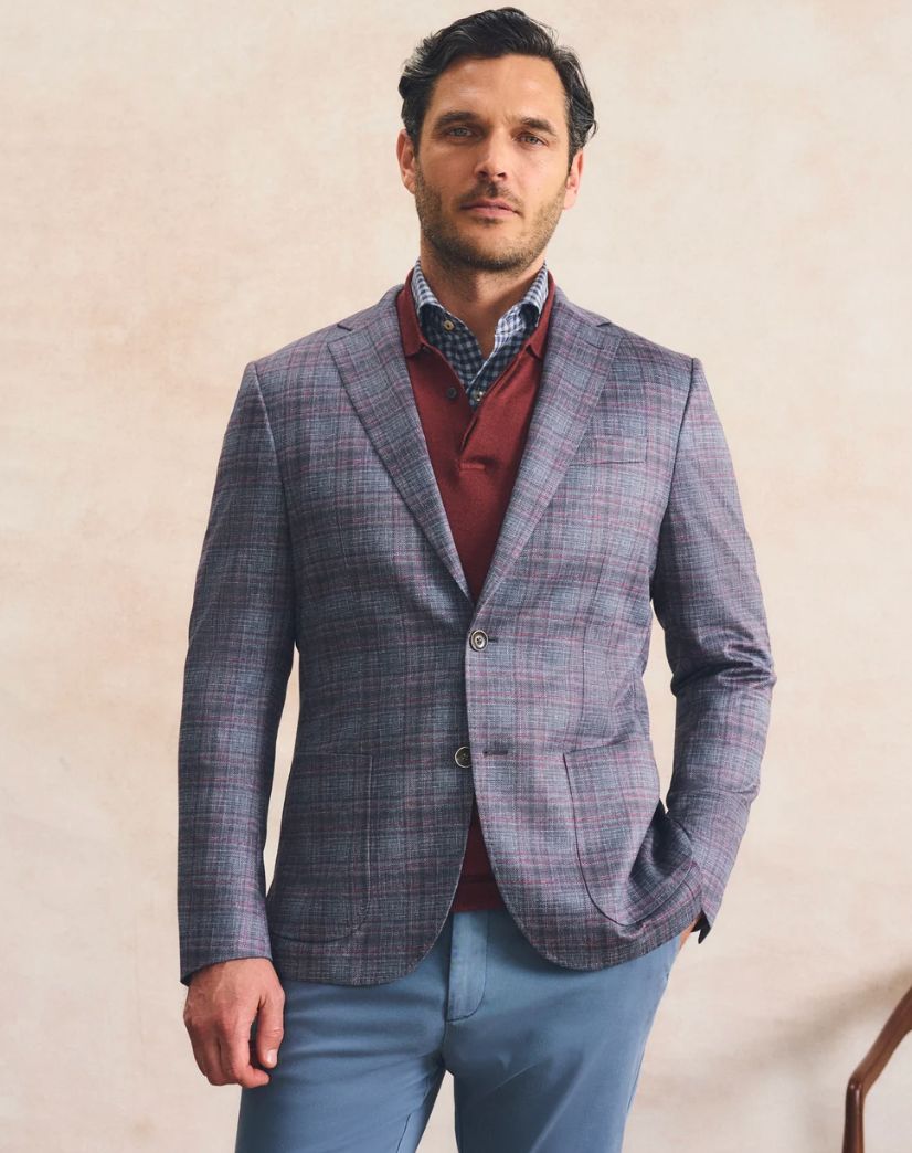 Printed Knit Stretch Sport Coat - Gulf Coast Pane