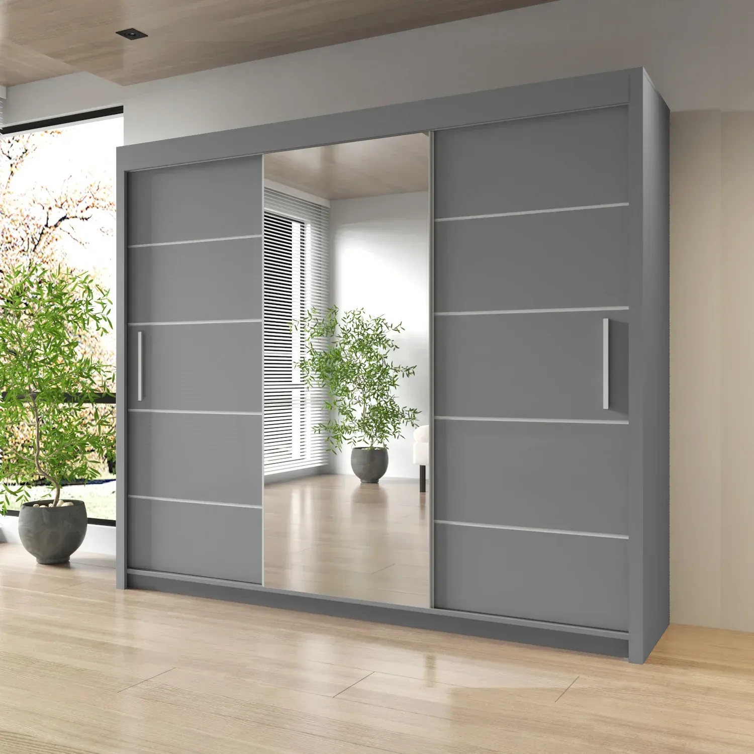 Sliding Mirror Door Wardrobe-Oslo 203 cm