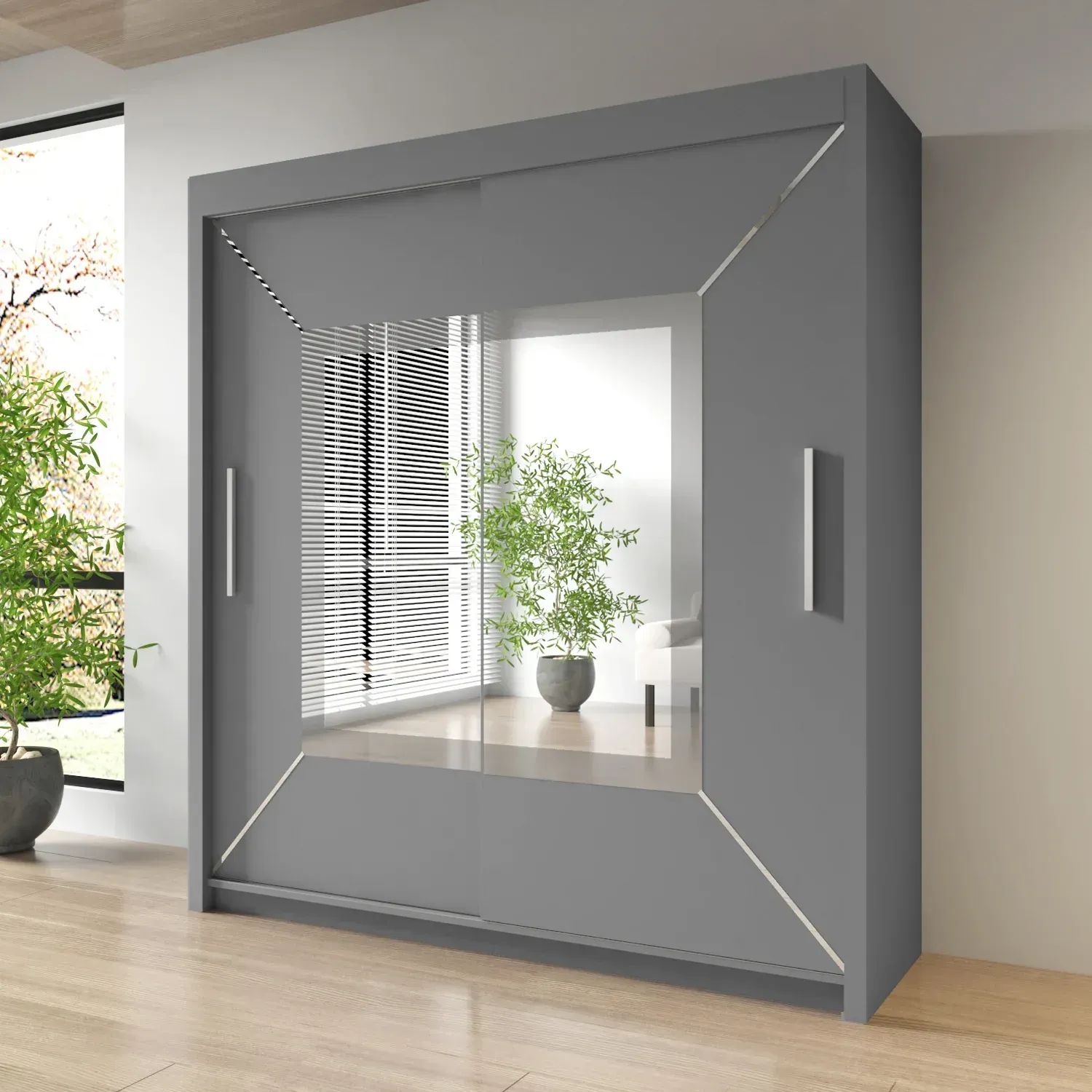 Sliding Mirror Door Wardrobe-Nicole 150 cm