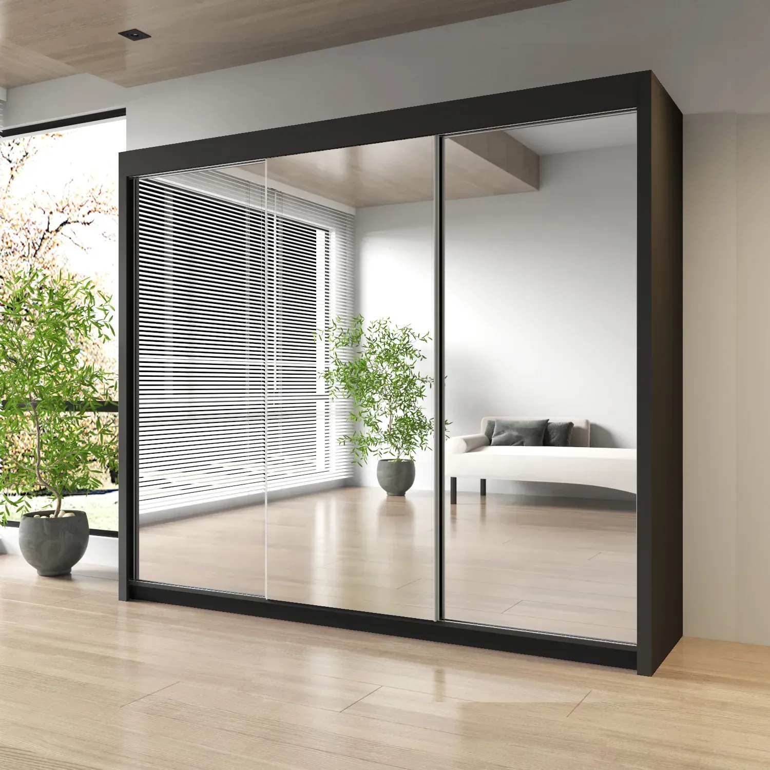 Sliding Mirror Door Wardrobe-Milan 203 cm
