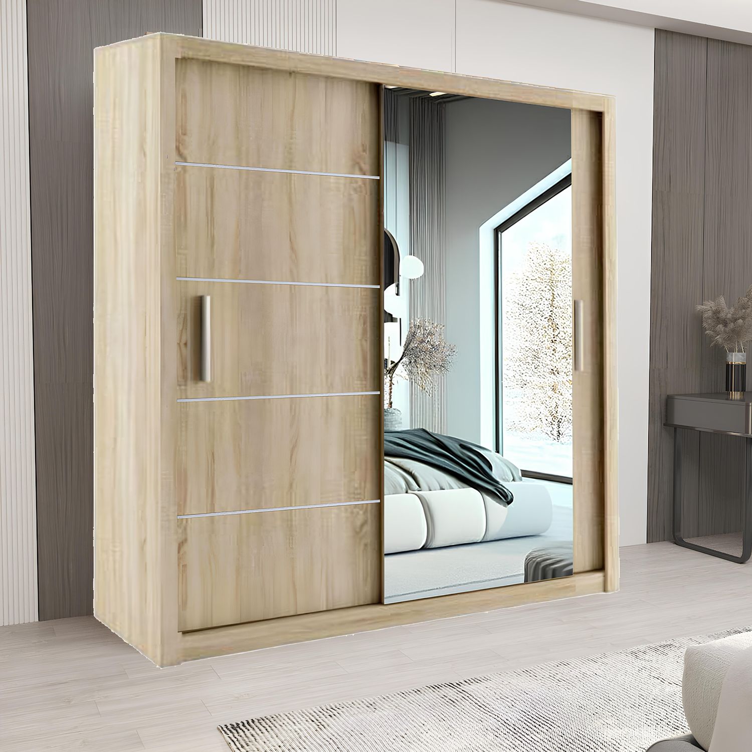 Sliding Mirror Door Wardrobe-Lyon 203 cm