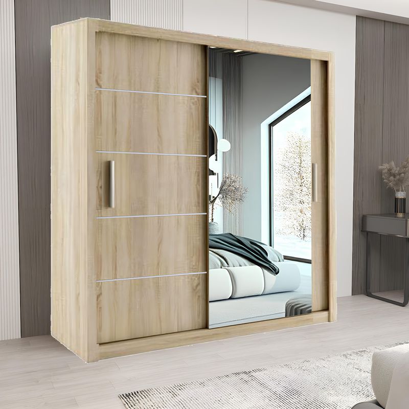 Sliding Mirror Door Wardrobe-Lyon 203 cm