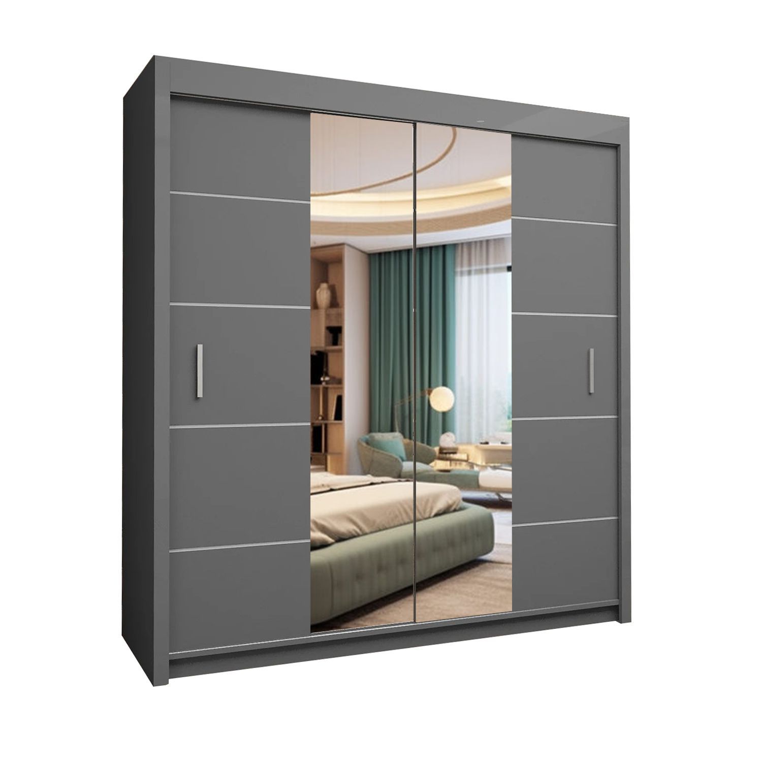Sliding Mirror Door Wardrobe-Oslo 203 cm