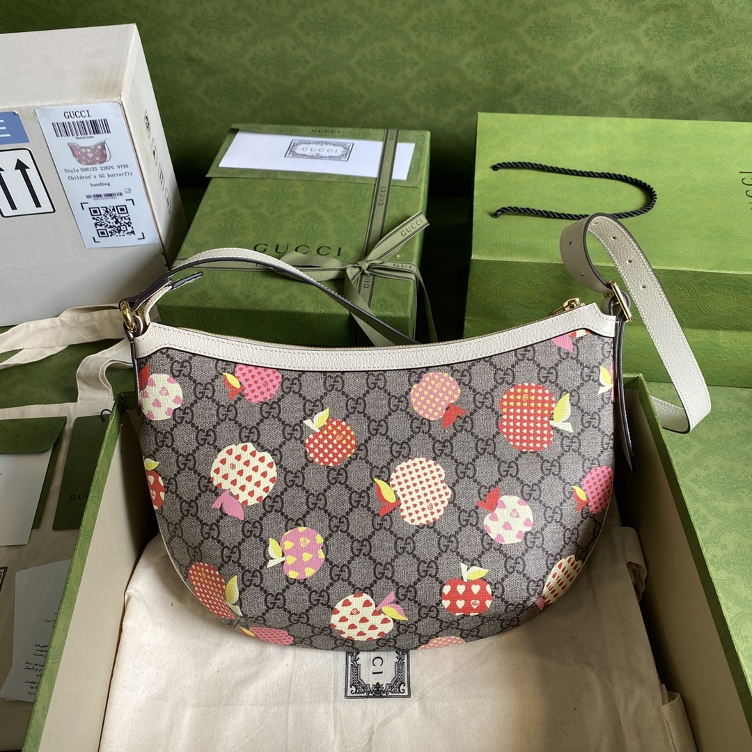 GUCCI LES POMMES OPHIDIA, Beige With Apple Print, Small Bag