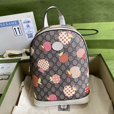 GUCCI LES POMMES SMALL BACKPACK, Beige With Apple Print,