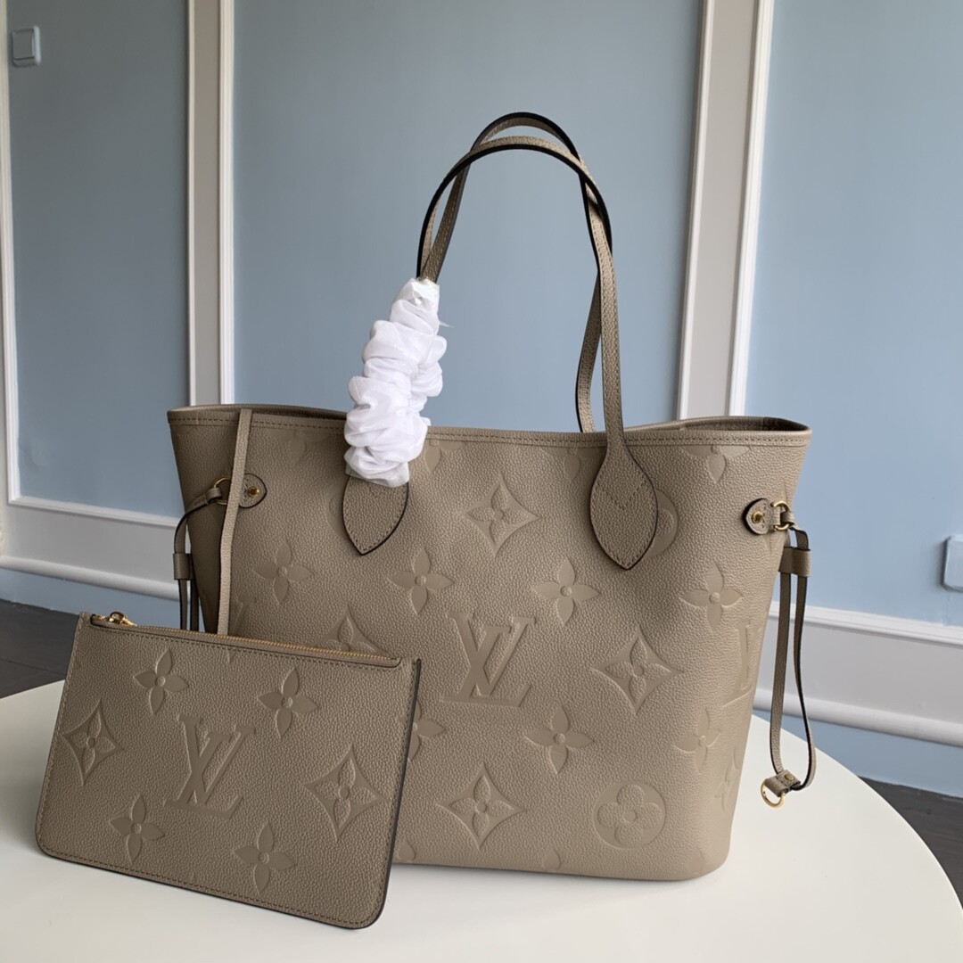 NEVERFULL MM TOTE, Turtledove Grey, Embossed leather