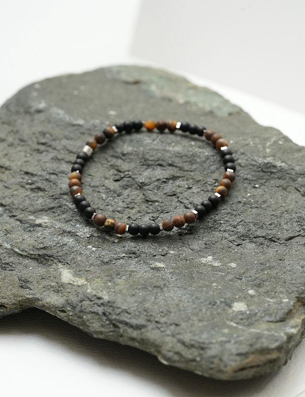 Bransoletka męska personalizowana Onyks i Tygrysie Oko Mat 4mm