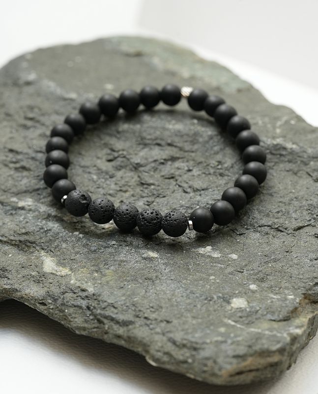 Bransoletka męska personalizowana Onyks Mat i Lawa wulkaniczna 8mm
